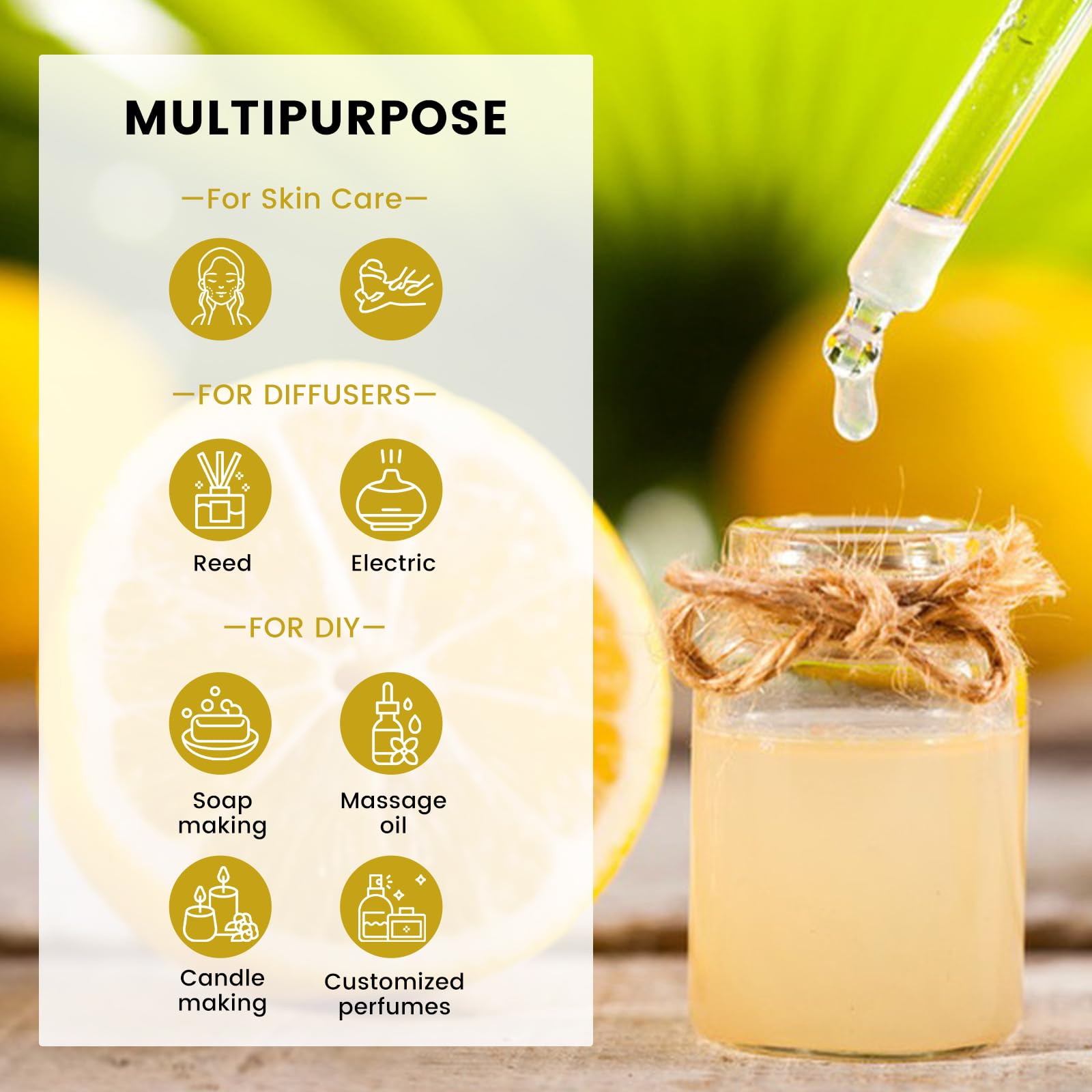 yethious Lemon Essential Oil Lemon Essential Oill for Diffuser, Perfume, Body, Skin, Hair, Candle Soap